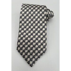 ZILLI Men's 100% Silk Necktie Luxury Geometric Cream Gray Rings ITALY 61" EUC